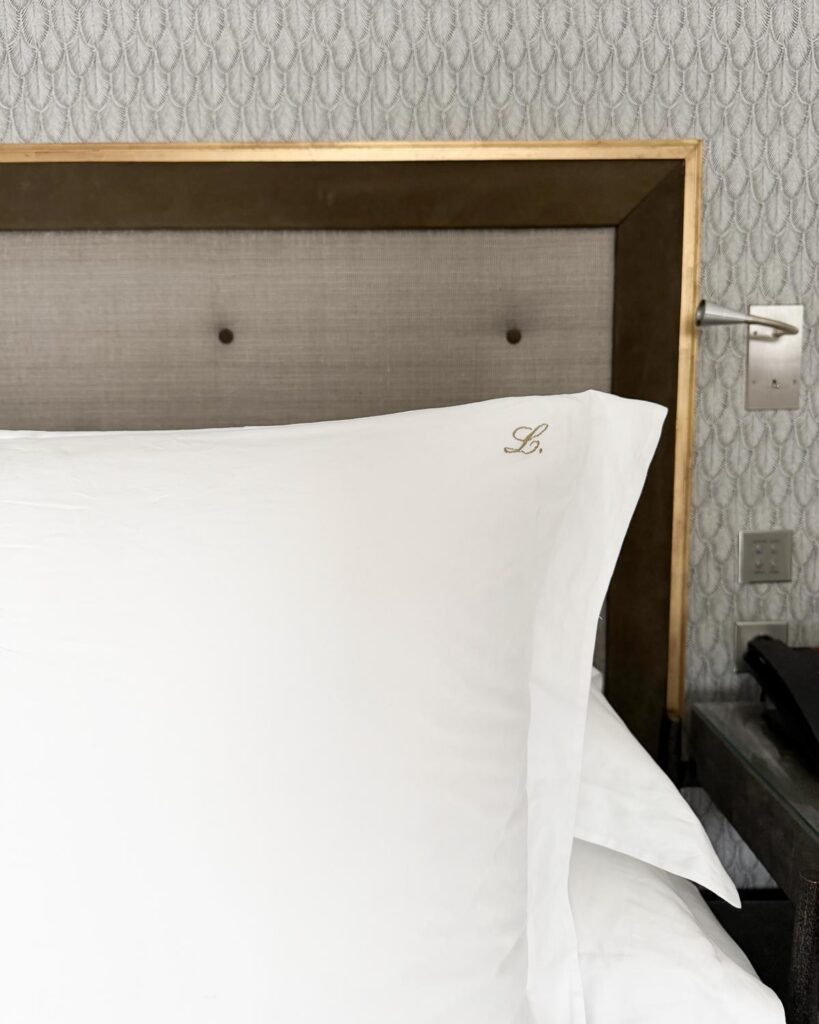 Personalised pillowcase at Hôtel de Crillon in Paris.