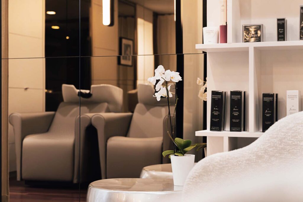 Interior detail of a Rossano Ferretti HairSpa, reflecting the brand’s approach to luxury haircare.