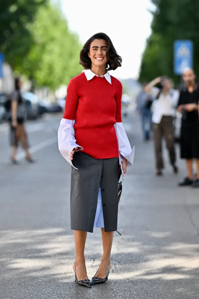Pencil Skirts – figurbetonte Bleistiftröcke als Street-Style-Trend 2026, fotografiert von Yvonne Aeberhard Stutz während der Fashion Weeks in Mailand und Paris.